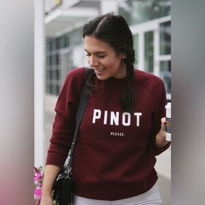 NWT - BRUNETTE THE LABEL - "PINOT PLEASE" Sweatshirt in Burgundy. XS/S - P2P 19”